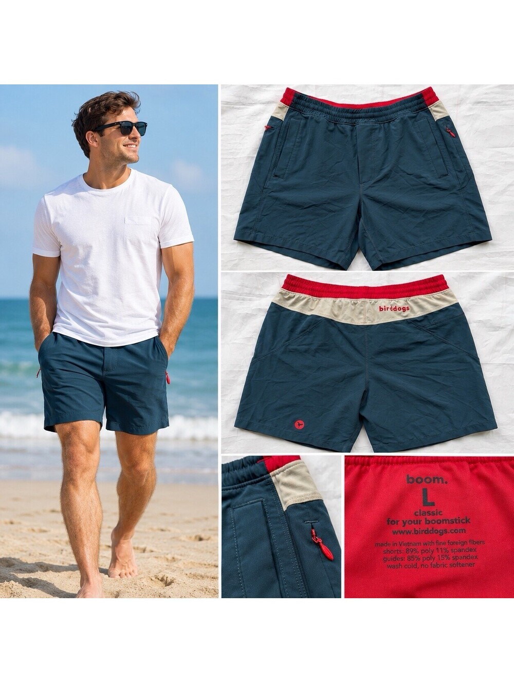 Birddogs Men’s Shorts Large L Navy Red Khaki Lined Athletic Performance 6”
